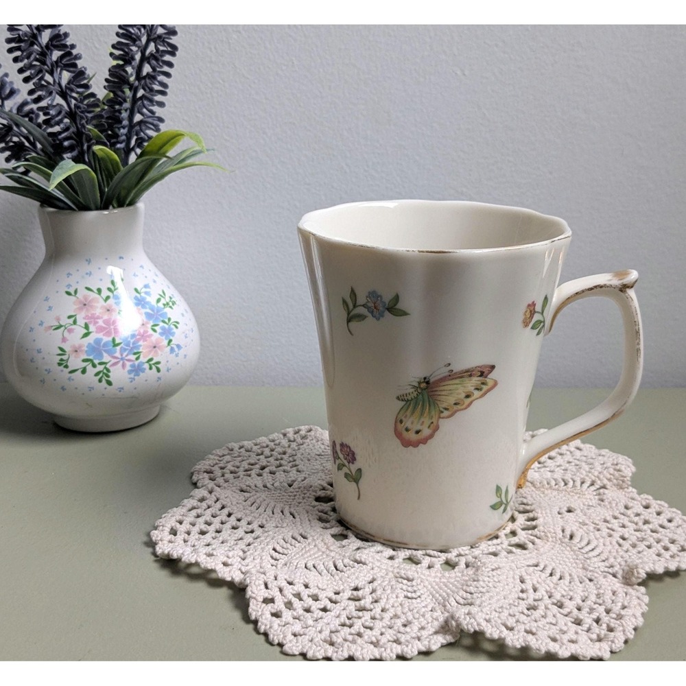 Skye McGhie Garden Whispers Butterfly Bee Mug Fine Porcelain Floral Coffee Tea